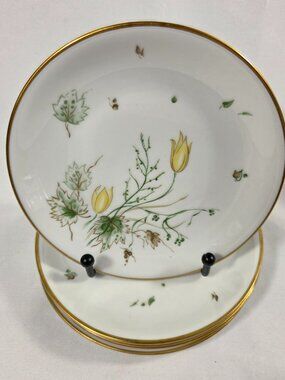 FOUR Stonegate Spring Breeze Bread Plates White with Yellow Tulips Gold Trim